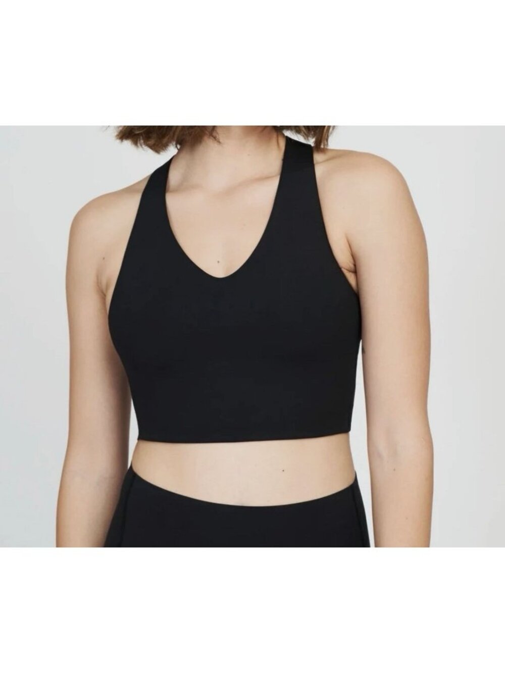 Spanx Longline Medium Impact Sports Bra M Solid Black Racerback 50219R UPF 50+